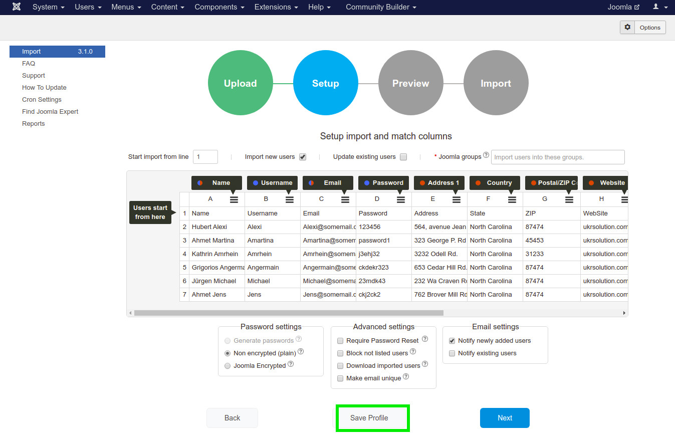 Importing Profile