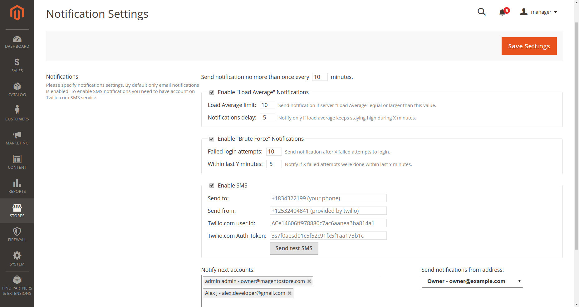 HTTP Security Firewall - Email & SMS Notifications