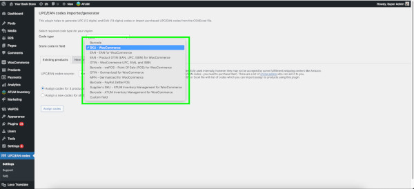 Save UPC/EAN codes in one of these fields